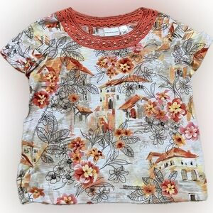 Alfred Dunner Women’s Floral Top Crocheted and Beaded Scoop Neck Size M